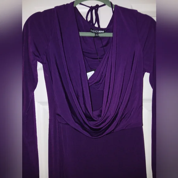 Fashion Nova Purple Draped Cutout Long-Sleeve Jumpsuit - Picture 5 of 6
